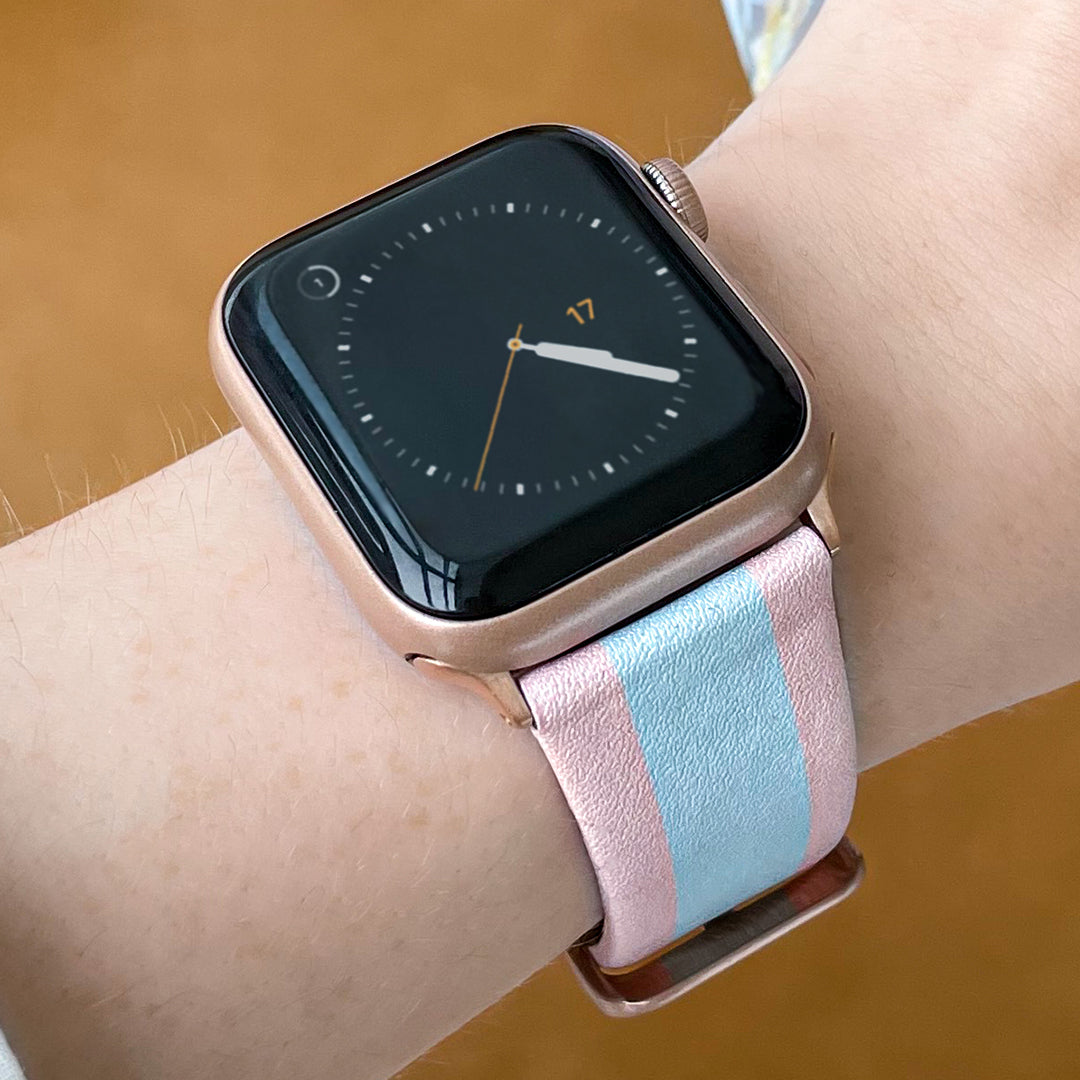 Pink & Blue Stripes Apple Watch Band - Soft Silicone Replacement Strap for Apple Watch Series 9/8/7/6/SE - Perfect for Workouts, Running & Everyday Wear