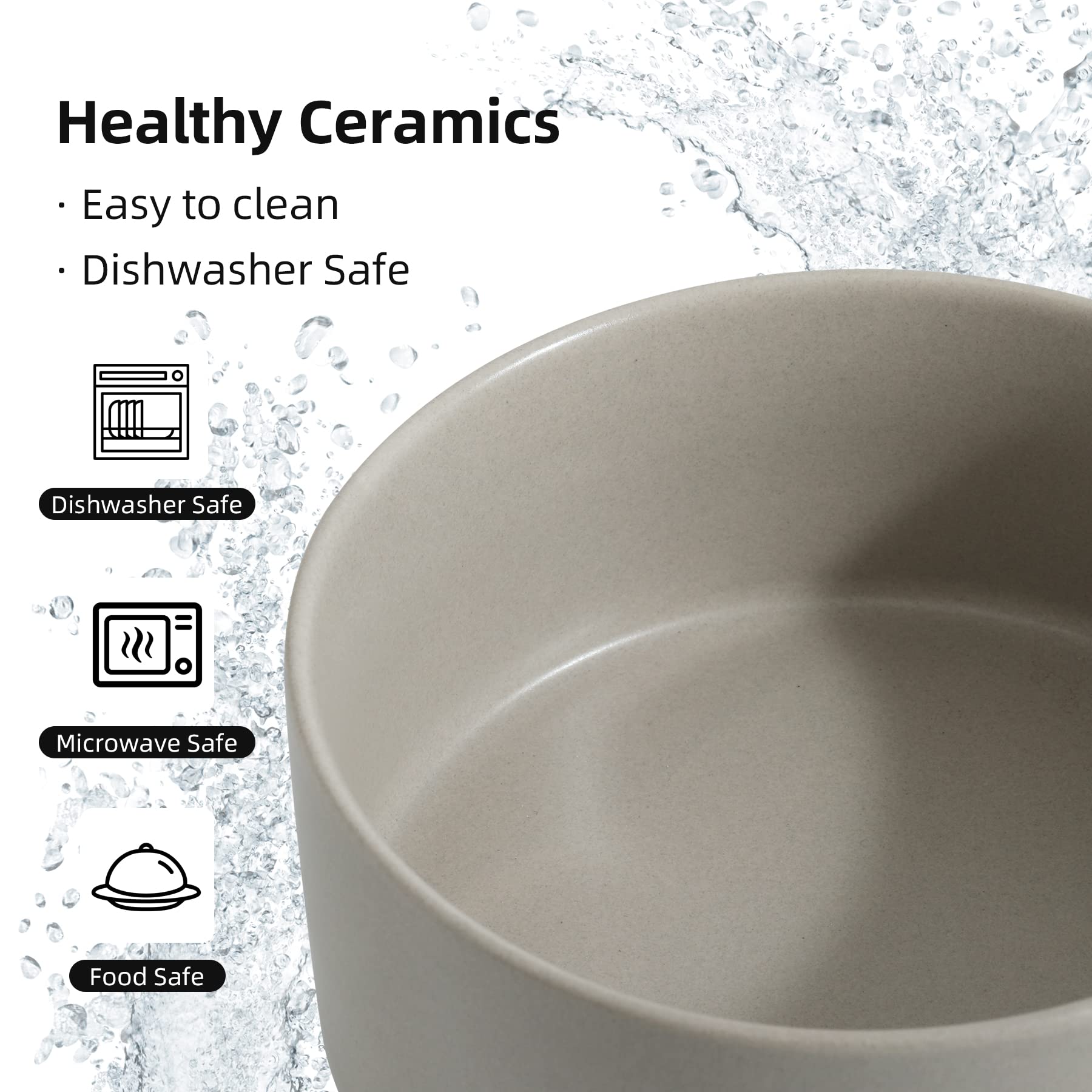 Non-Slip Ceramic Dog Bowl Set - 8 Inch Large Pet Food & Water Dish with Anti-Slip Base for Medium & Big Dogs - Spine Protection Design (Grey) - Perfect for Home, Kitchen & Outdoor Use