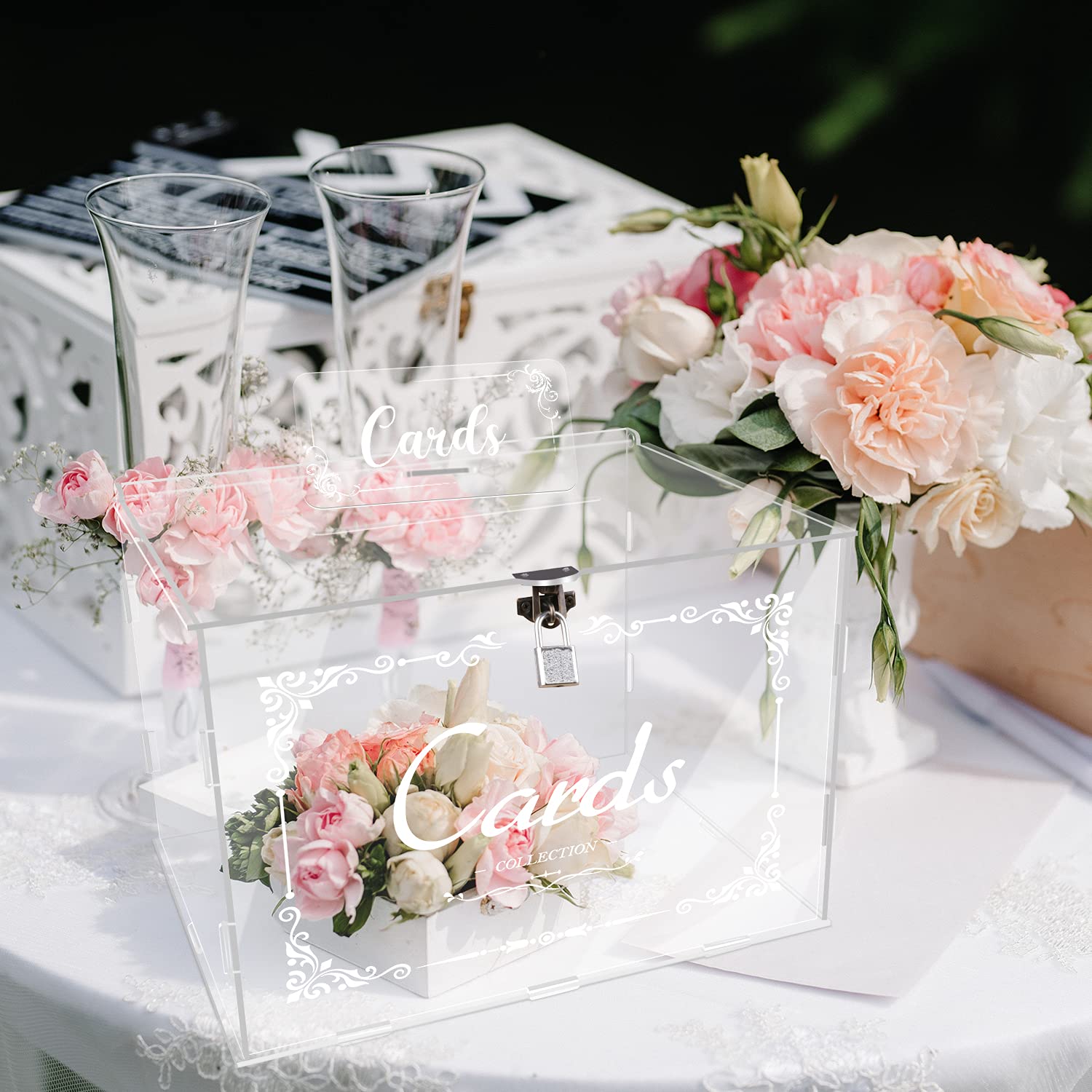 Acrylic Wedding Card Box with Lock - Clear Money Gift Holder for Wedding, Anniversary, Birthday, Graduation & Baby Shower - Perfect for Reception Decor & Secure Cash Gifts
