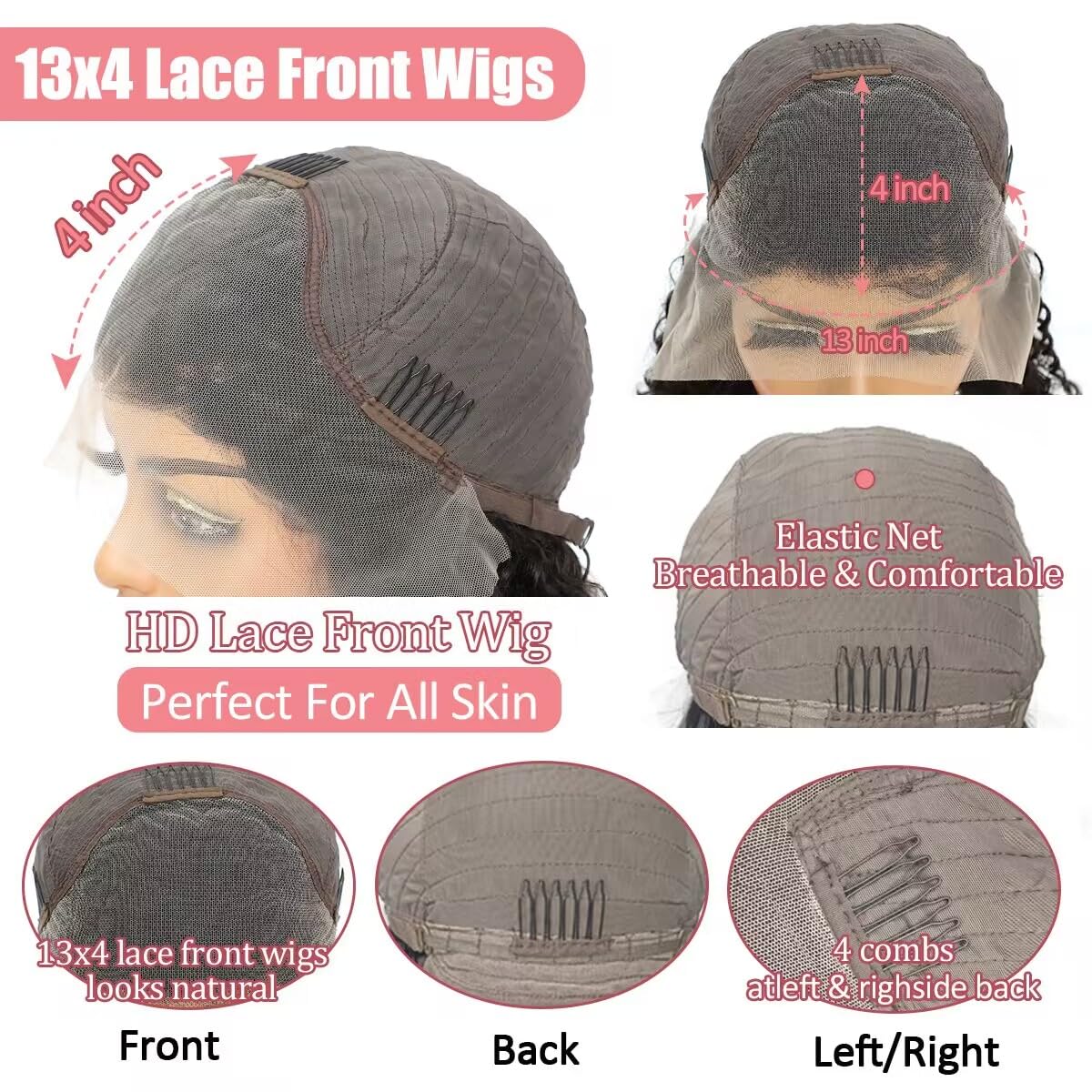 RENUS 30 Inch 13x4 Lace Front Wig - 180% Density Deep Wave Human Hair Wig for Women | Brazilian Virgin Hair with HD Transparent Lace & Baby Hair | Glueless Natural Black Curly Wig for Daily Wear, Parties & Special Occasions