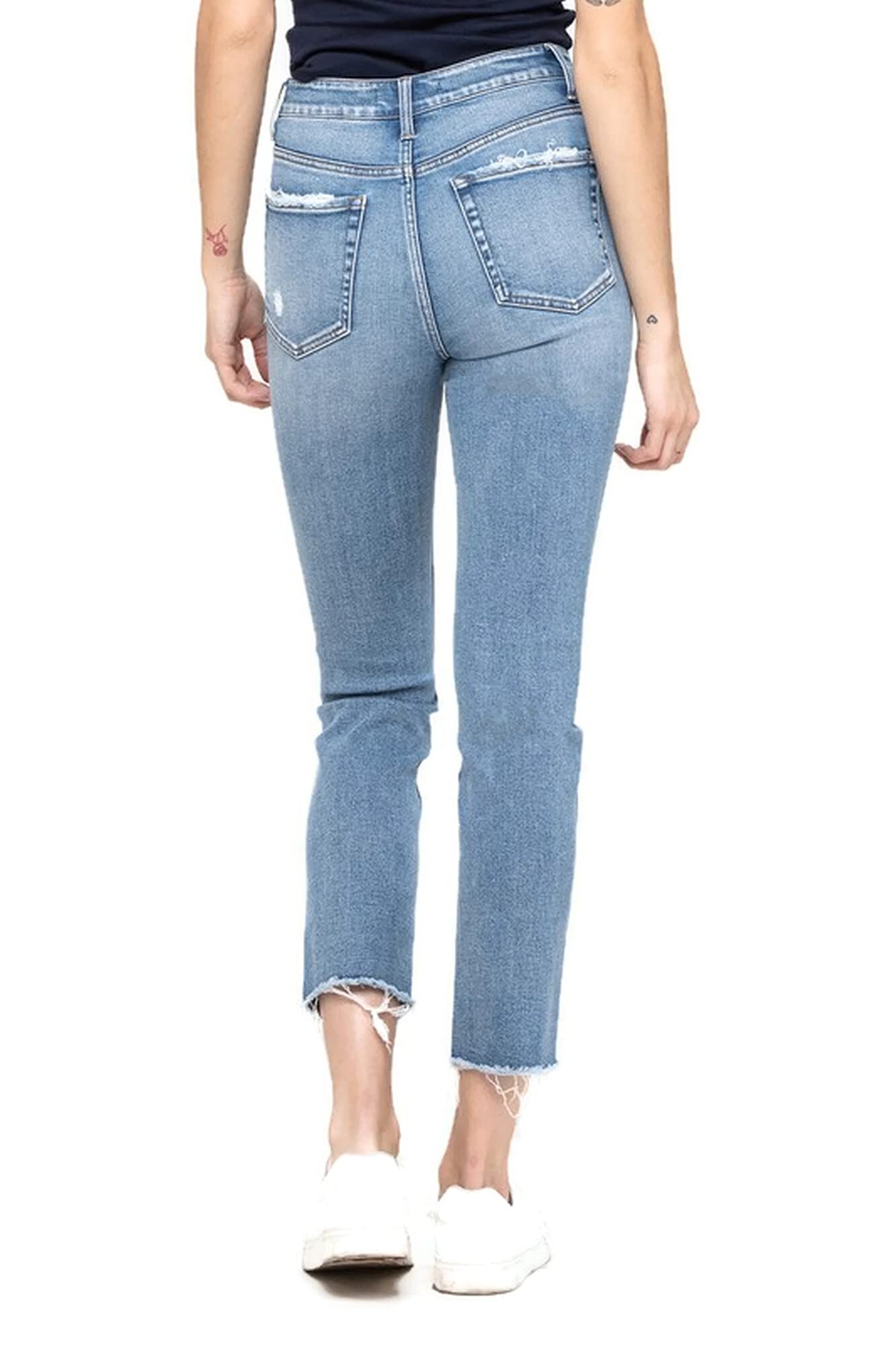 VERVET by Flying Monkey Women's Super High Rise Slim Cropped Straight Jeans - Stretch Denim Pants for Casual Wear & Everyday Outfits