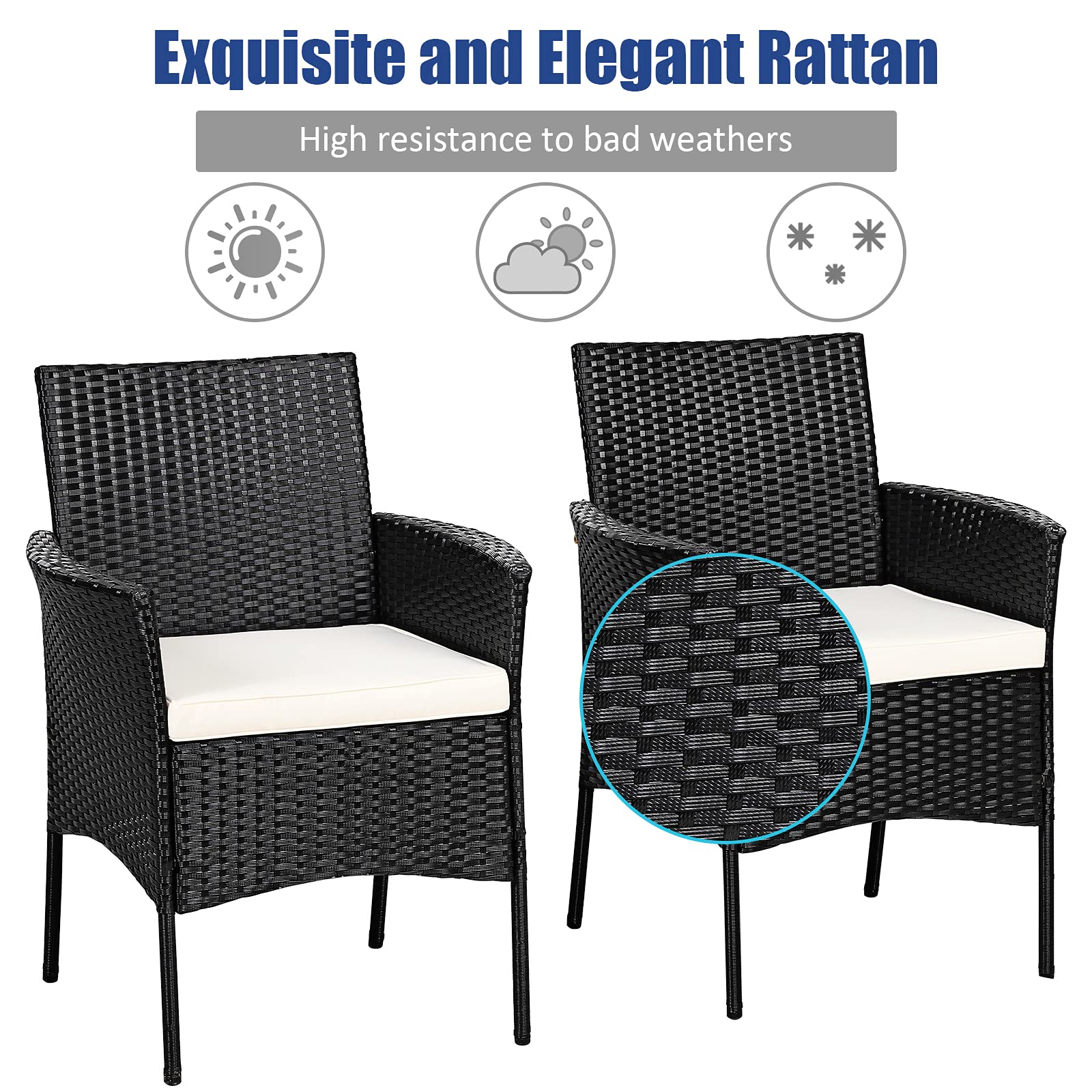 Tangkula 4-Piece Outdoor PE Rattan Patio Chair Set with Removable Cushions - All-Weather Wicker Armchairs for Garden, Poolside, Lawn, Porch & Backyard Dining (Black) | Perfect for Relaxing, Entertaining & Outdoor Gatherings