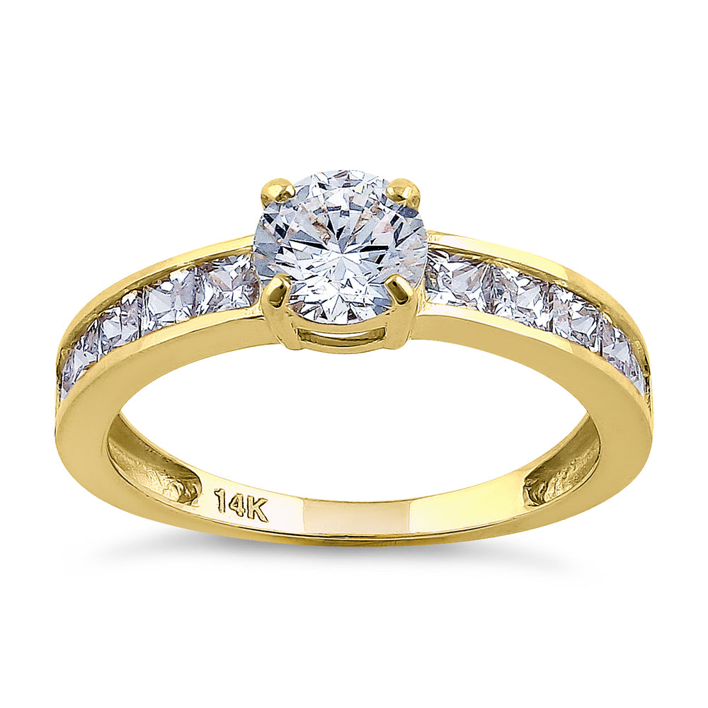 14K Yellow Gold Round & Princess Cut Cubic Zirconia Engagement Ring for Women - Perfect for Proposals, Anniversaries & Special Occasions