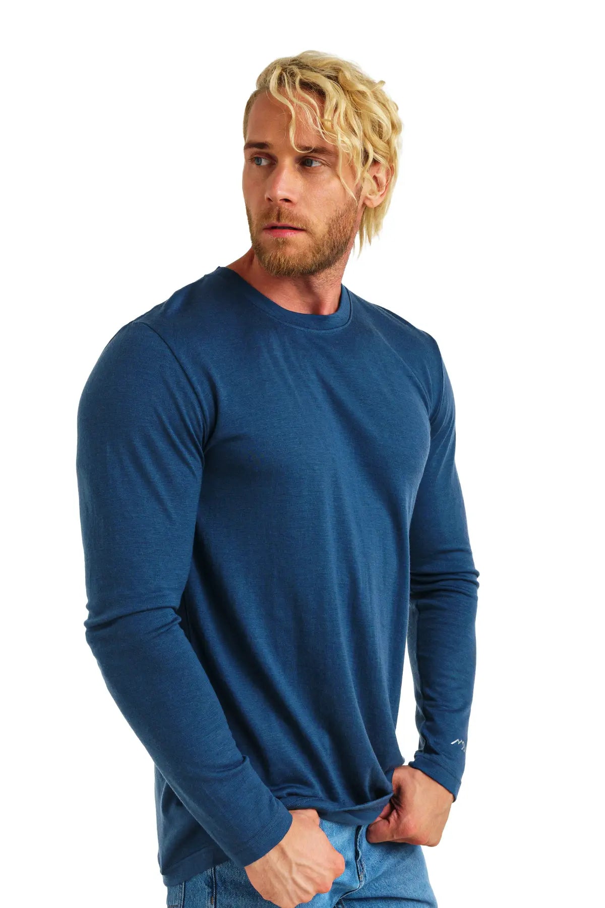 Premium Men's Merino Wool Long Sleeve Shirt - 165 Denim Blue - Soft & Breathable Base Layer for Hiking, Travel & Winter Wear