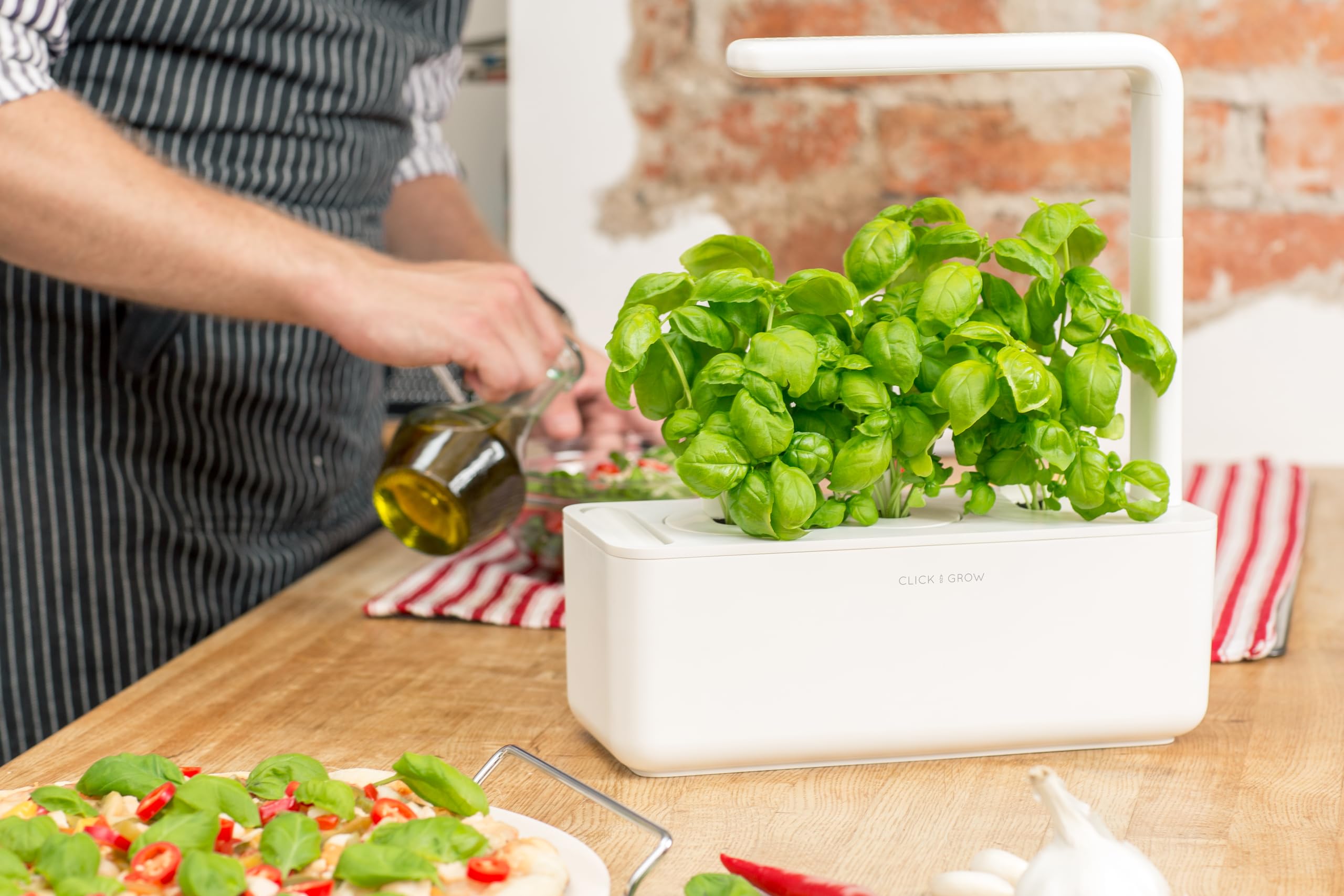 Click & Grow Indoor Herb Garden Kit with LED Grow Light - Smart Hydroponic Gardening System for Home, Kitchen, Windowsill - Includes 3 Basil Seed Pods (White) - Perfect for Fresh Cooking, Home Decor & Urban Farming