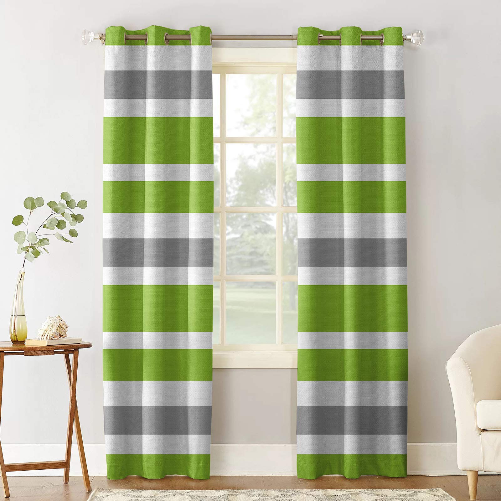 Prime Leader Blackout Curtains 72 Inch Long - Thermal Insulated Drapes for Bedroom & Living Room, Geometric Stripes in Green Gray White (2 Panels, 52x72 Inches) - Perfect for Light Blocking, Energy Saving & Home Decor