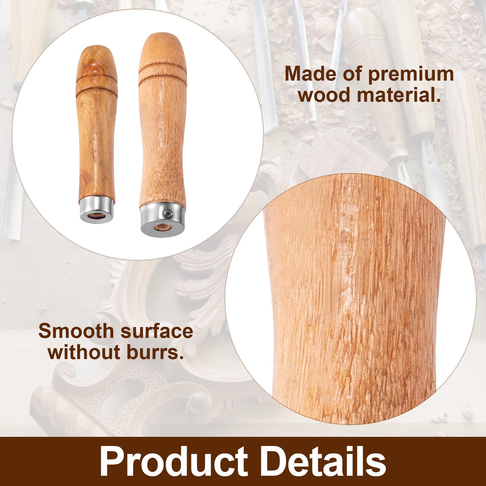 10-Piece Wooden File Handle Set with Heavy-Duty Metal Collars - 5 Medium (6
