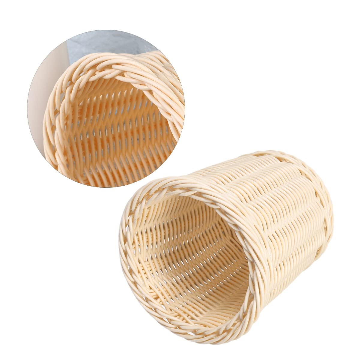 Zerodeko Woven Storage Basket - Pen Organizer, Flatware Holder, Desktop Plant Stand with Pot, Boho Wicker Hamper for Home Office Decor | Perfect for Organizing Stationery, Utensils, Small Plants & Trash in Living Room, Bedroom or Workspace