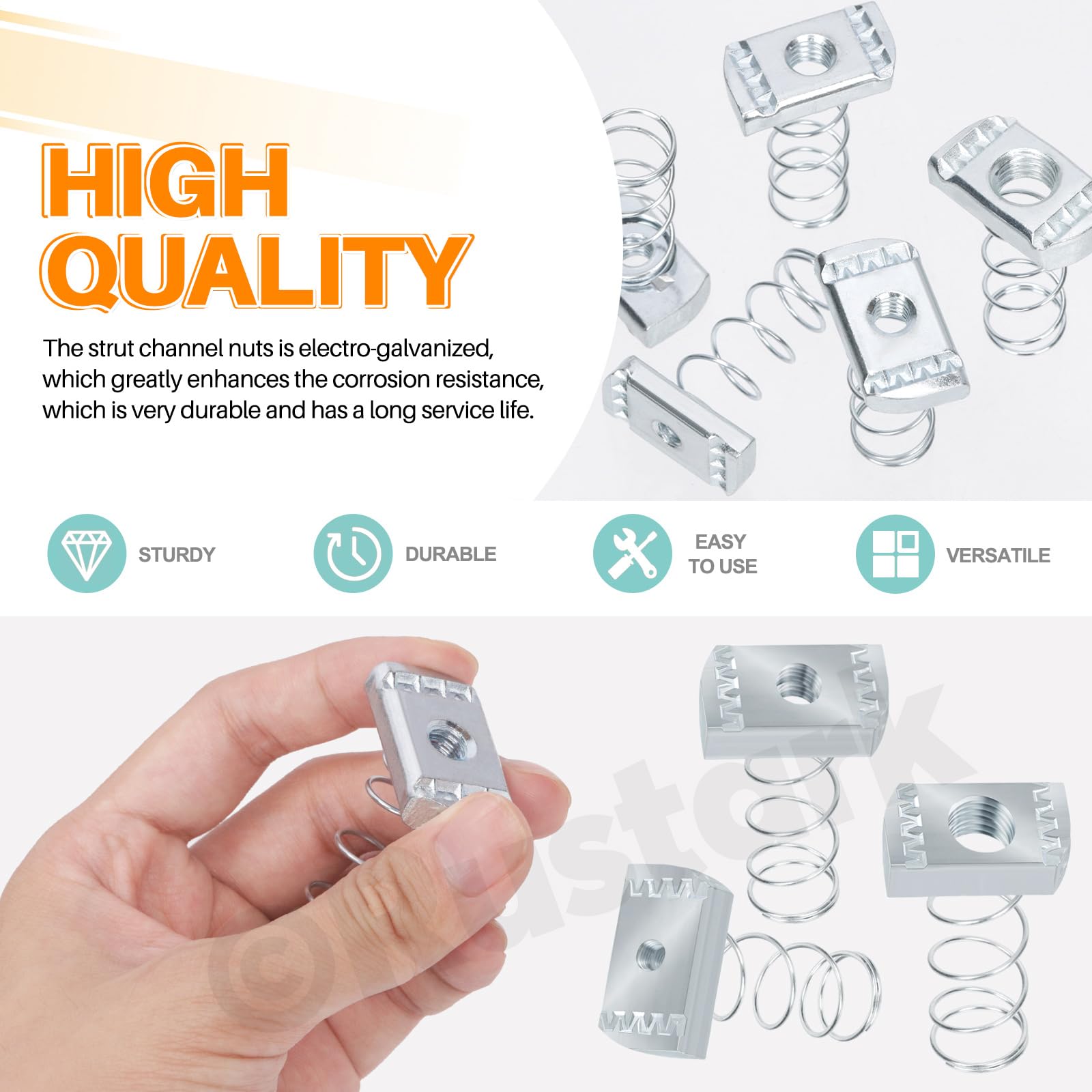 10pcs 1/2-13 Heavy Duty Zinc Plated Spring Strut Channel Nuts - Standard Hardware for Steel Strut Channels - Perfect for Electrical Conduit, HVAC Systems & Construction Projects