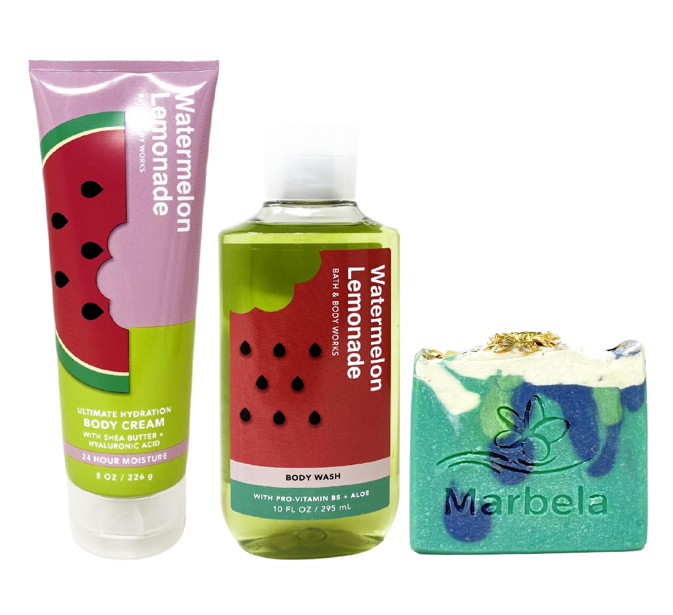 Bath & Body Works Watermelon Lemonade 2-Piece Gift Set - Aloe Vera Bar Soap & Moisturizing Body Cream - Full Size Body Care Essentials for Summer Refreshment | Perfect for Spa Days, Gifts & Daily Hydration