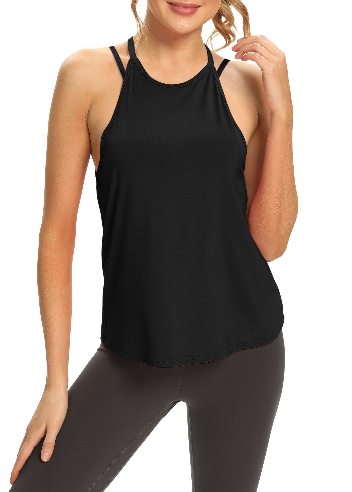 Mippo Women's Open Back Workout Tops - Sleeveless Halter Gym Athletic Tank Tops for Yoga, Running & Fitness - Loose Fit Breathable Activewear for Women