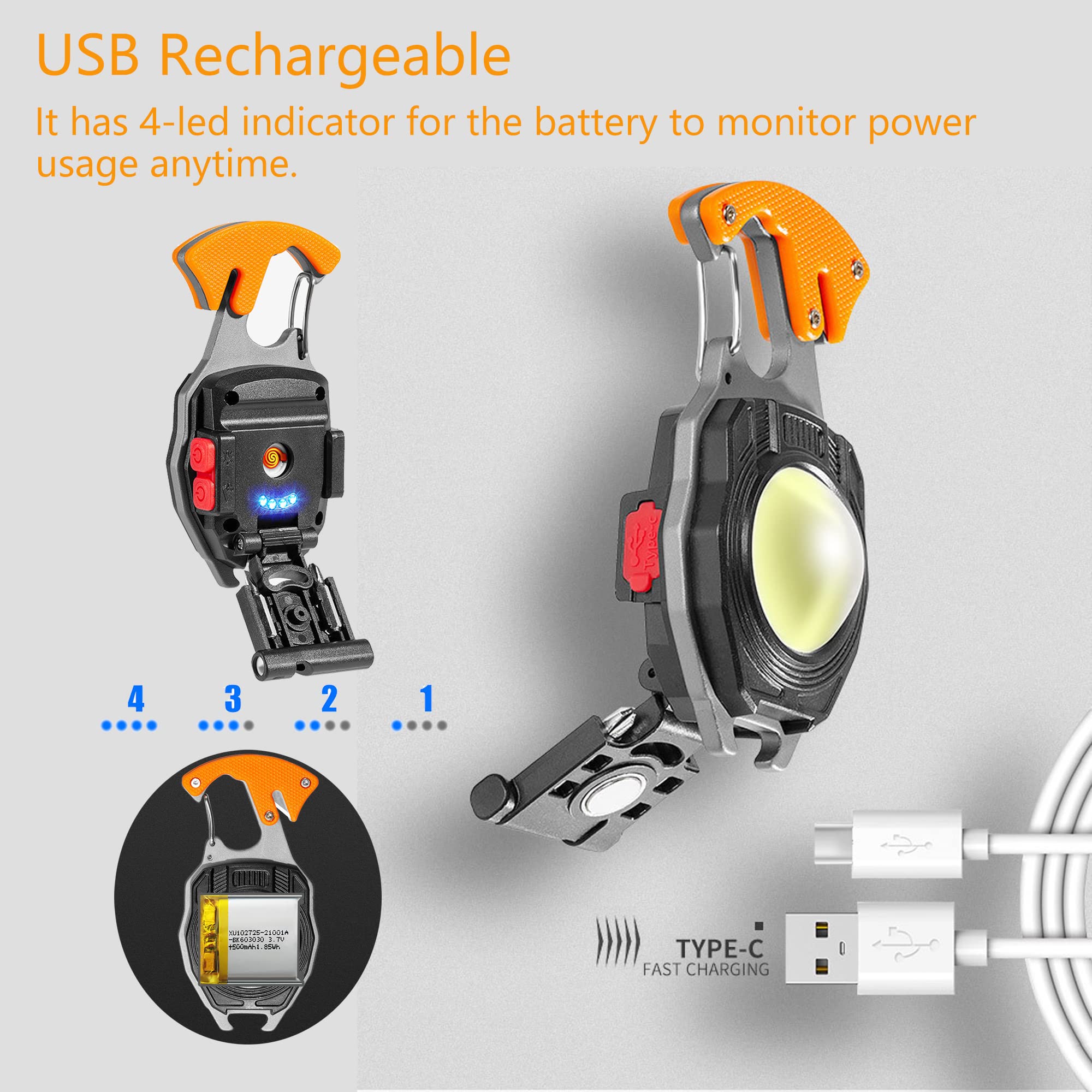 Multifunctional LED Rechargeable Keychain Flashlight with Emergency Whistle, Screwdriver & Bottle Opener - 5 Light Modes, Compact Pocket Light for Outdoor Hiking, Camping, Emergency Kits & Everyday Carry (EDC)