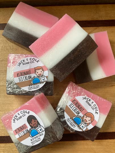 Astronaut Ice Cream Glycerin Soap Bar - Neapolitan Flavor (Chocolate, Vanilla & Strawberry) | Handmade Gift Soap for Space Enthusiasts, Unique Bath & Shower Experience