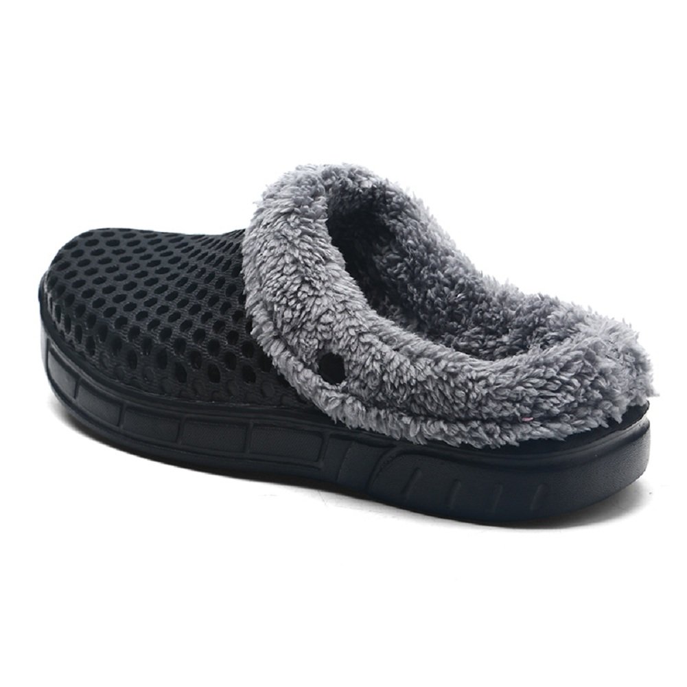 QISHENG Men's & Women's Fur-Lined Mules Clogs - Slip On Garden Shoes, Warm Winter Slippers with Non-Slip Sole - Perfect for Indoor/Outdoor Use at Home, Yard, Beach & Poolside (Black)