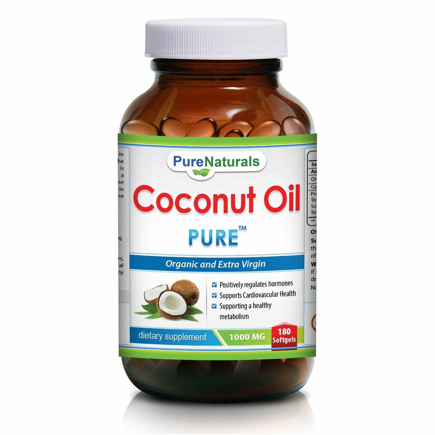 Pure Naturals Organic Extra Virgin Coconut Oil Softgels 1000mg - Supports Heart Health & Weight Management - 360 Count - Perfect for Daily Wellness & Cooking