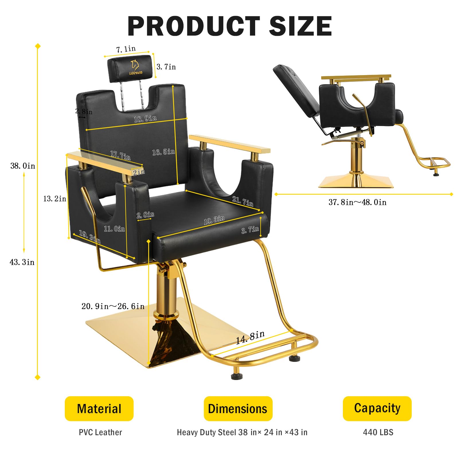 Premium Hydraulic Barber Chair - 360° Swivel & Reclining Salon Stylist Chair with Rolling Casters for Barbershop & Hair Salon Equipment (Black) - Perfect for Professional Haircuts, Styling & Shaving Services
