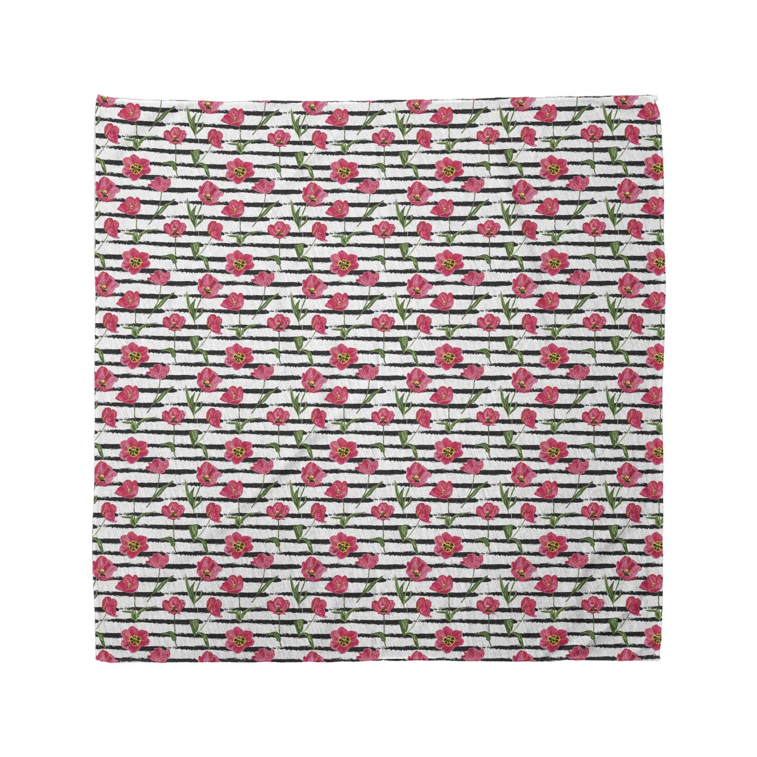 Ambesonne Floral Bandana - Tulip Flower Charcoal Stripe Unisex Head Scarf & Neck Tie for Women & Men | Perfect for Outdoor Activities, Music Festivals & Fashion Accessories
