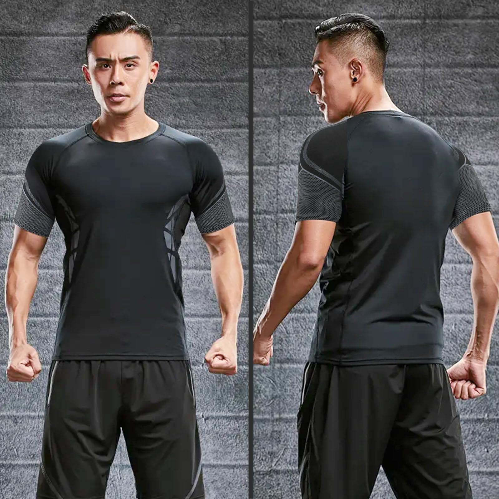 BOOMCOOL 5-Piece Men's Gym Clothes Set - Compression T-Shirt, Running Jacket, Leggings & Shorts - Moisture Wicking Activewear for Workout, Jogging & Training (Athletic Sportswear for Men)