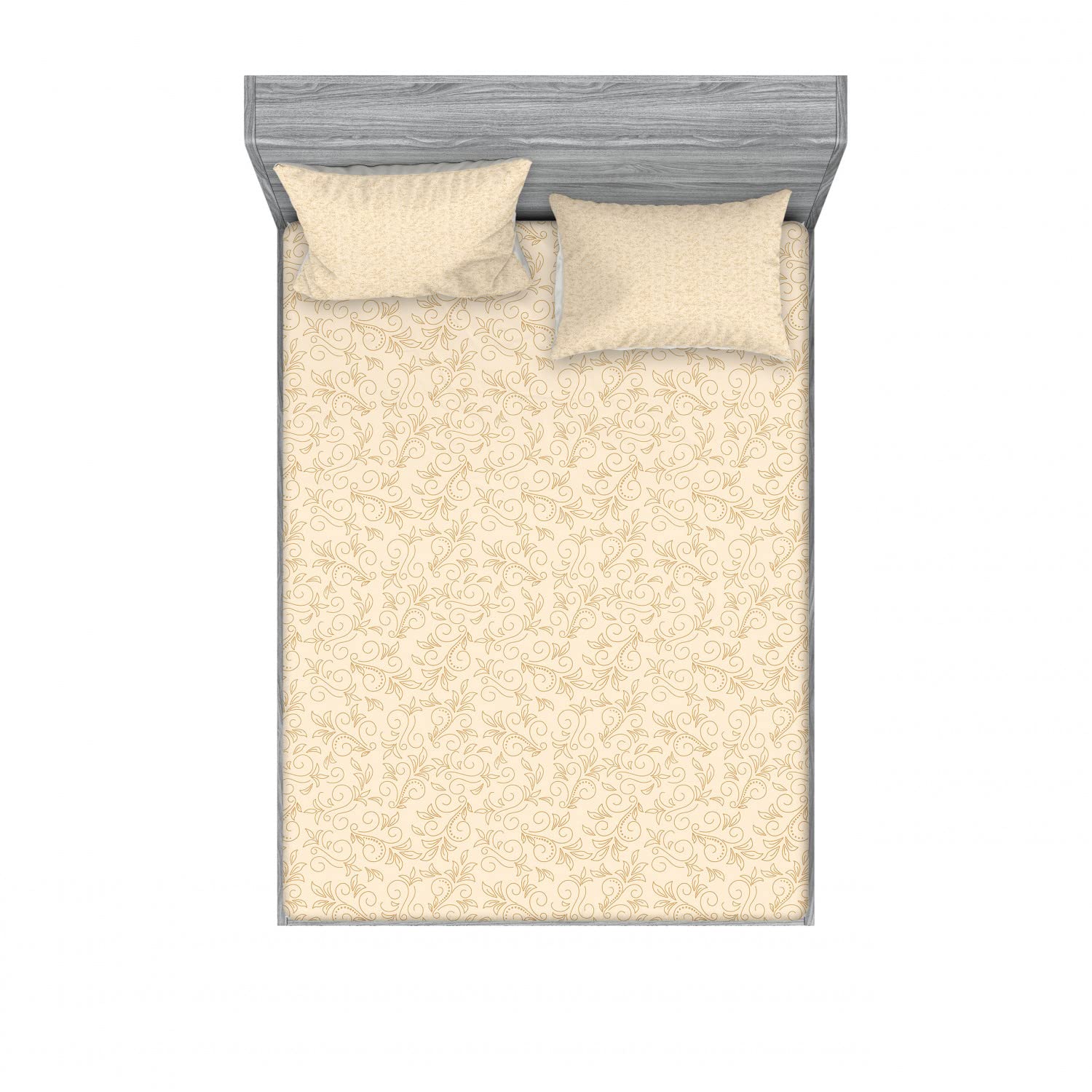 Ambesonne 2-Piece Full Size Fitted Sheet Set with 4 Pillow Shams - Abstract Floral Pattern Bedding in Redwood Beige - Soft Wrinkle-Resistant Sheets for Guest Rooms, Dorms & Cozy Bedroom Decor