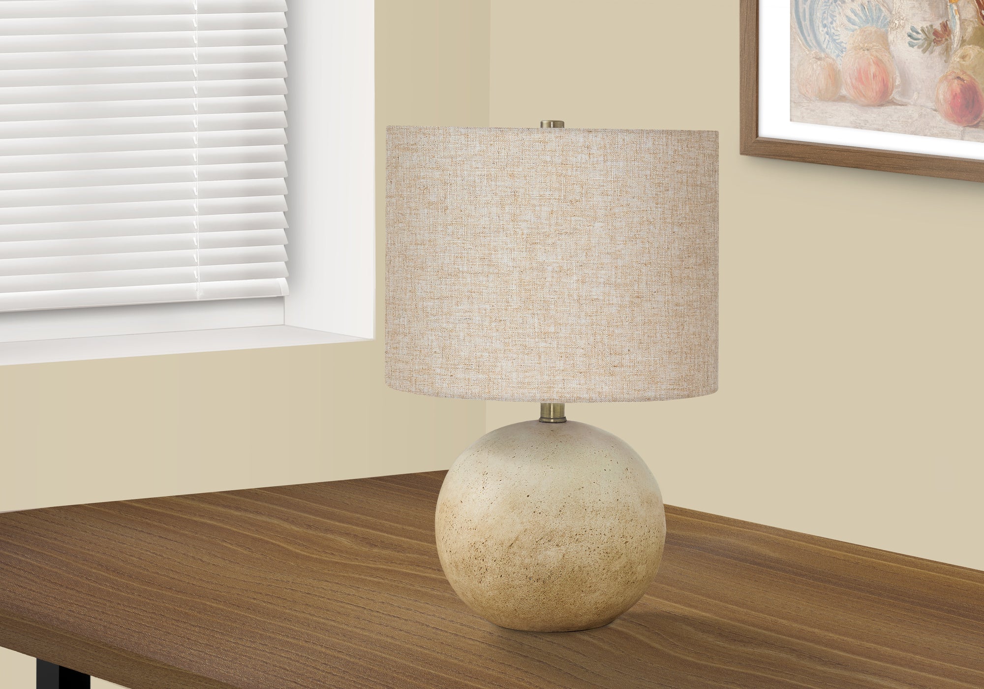 BeauteLumina Modern Beige Concrete Table Lamp - 20 Inch Height with Neutral Beige Linen Shade for Living Room, Bedroom & Office Decor | Dimmable Lighting for Cozy Ambiance