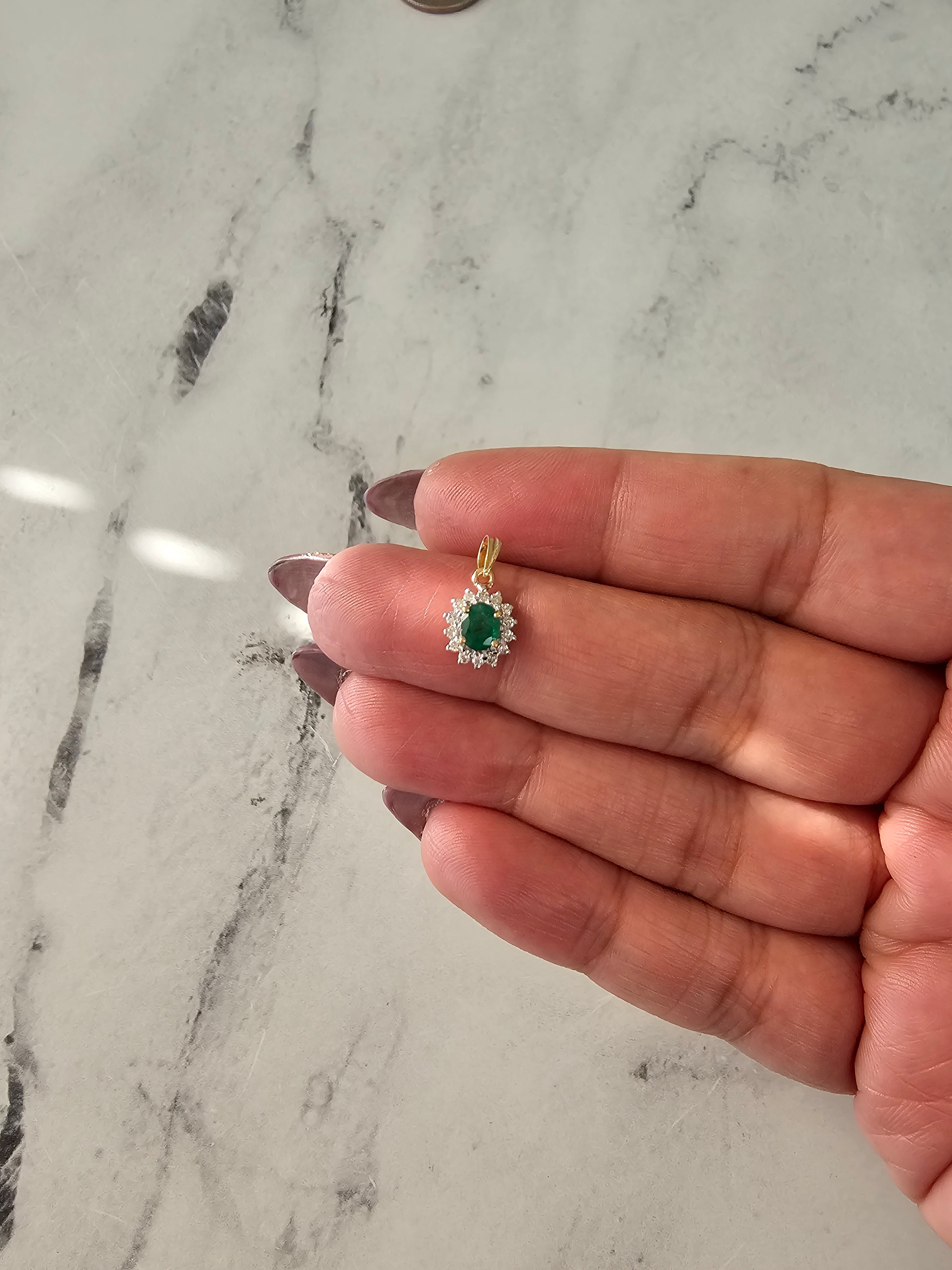 Emerald Diamond Halo Necklace 14k Yellow Gold - Elegant Jewelry for Women, Perfect Gift for Anniversary, Birthday & Special Occasions