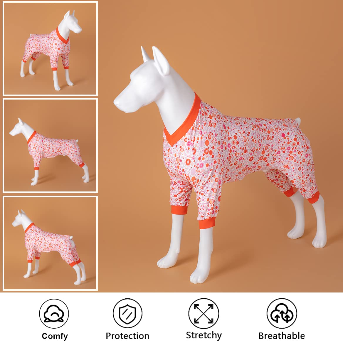 LovinPet UV Protection Dog Onesies for Large Dogs - Post Surgery Recovery Suit, Stretchable Dog Pajamas with Light Pink Dots Print - Perfect for Post-Op Care, Sun Protection & Indoor Comfort