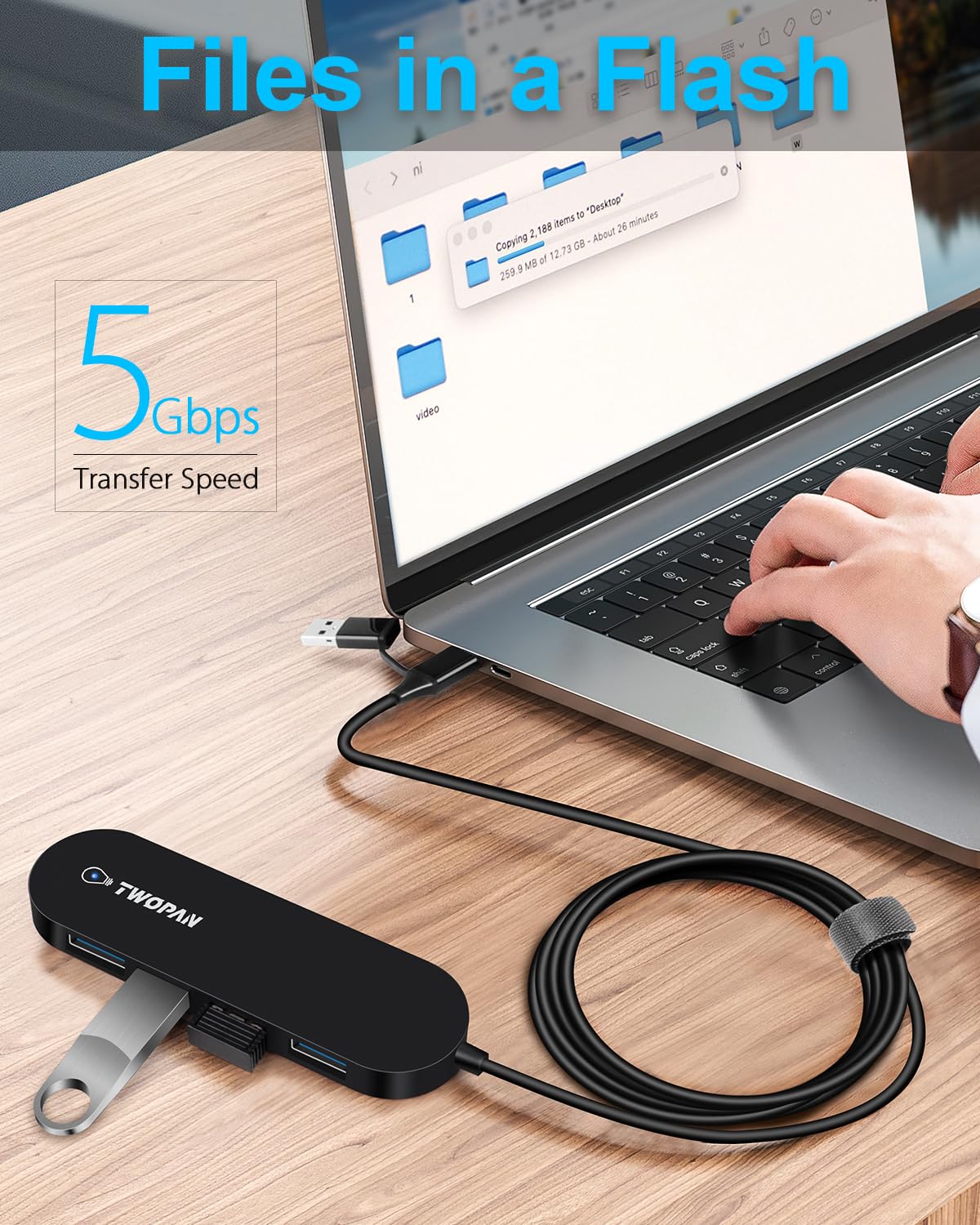 4-Port USB 3.0 Hub with 4ft Extended Cable - Ultra Slim USB Splitter for Laptop, MacBook Pro/Air, Chromebook, Surface Pro, XPS - Compatible with Flash Drives & External HDDs - Perfect for Home Office, Gaming & Travel Accessories