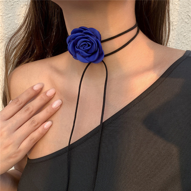 Rose Phantom Flower Suede Choker Necklace | Gothic Victorian Costume Jewelry | Perfect for Halloween, Cosplay & Vintage Fashion Outfits