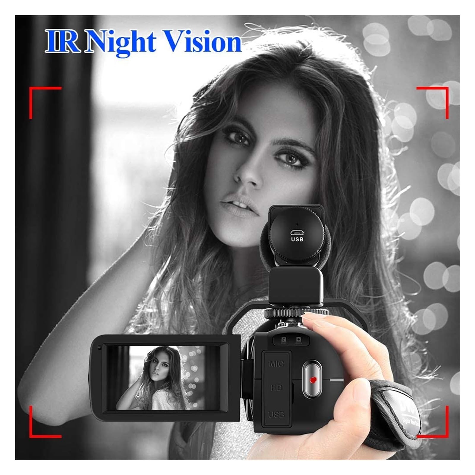 MZZYG 56MP 4K UHD Digital Video Camera with Night Vision - Webcam for Live Streaming, Vlogging & Photography - Includes 128GB SD Card (Blue) - Perfect for YouTube, TikTok, Travel & Family Events
