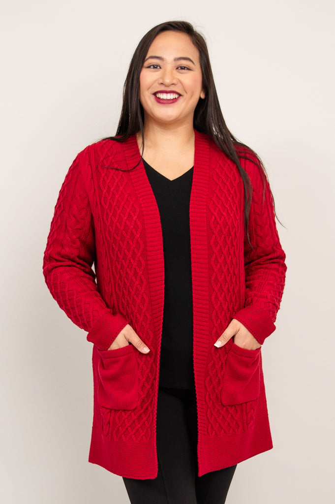 Jenny Cardigan Women's Red Bamboo Cotton Knit Sweater - Cozy & Stylish for Fall, Winter & Casual Outings