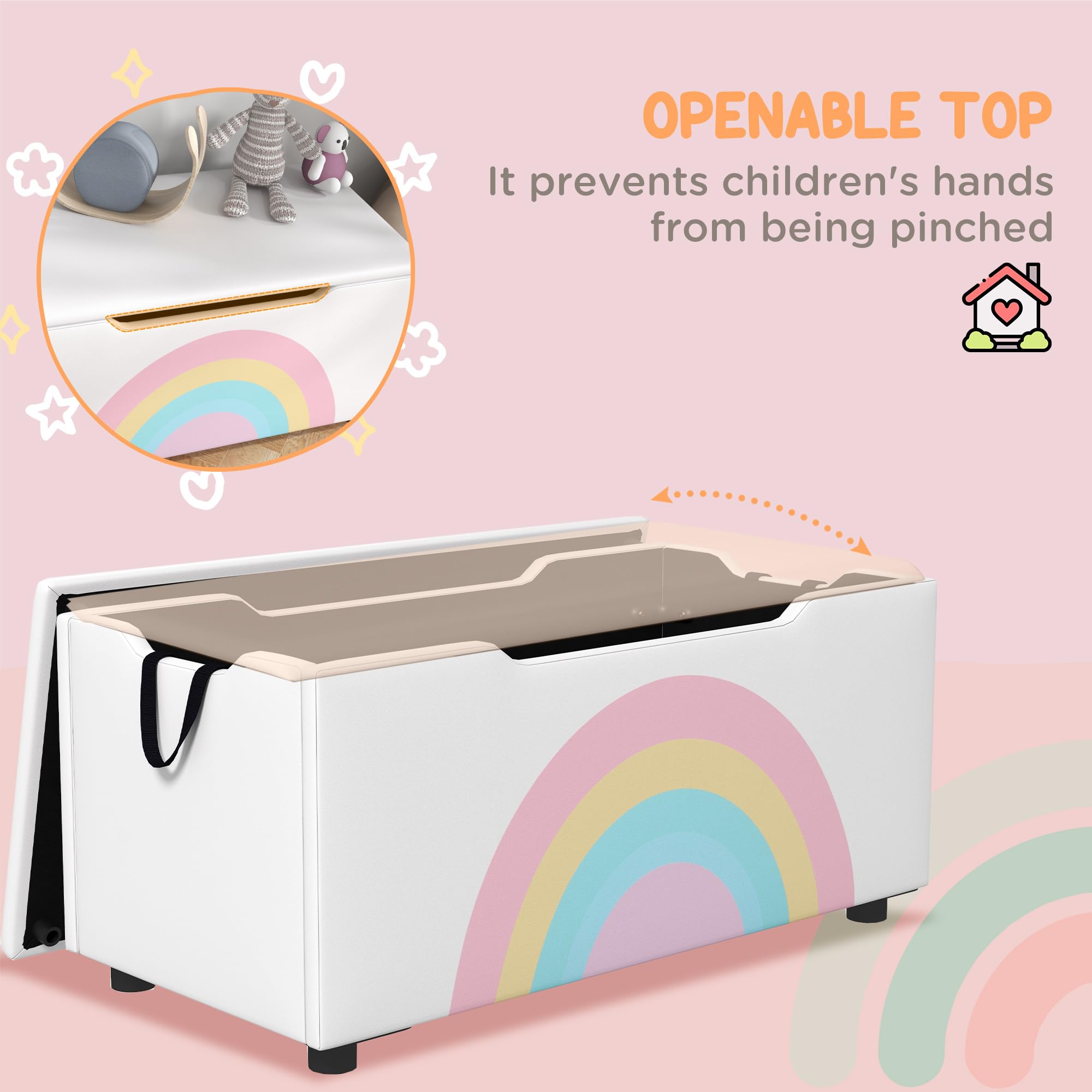 Qaba Kids Toy Storage Box - Lightweight Toy Organizer with Lid & Handles for Nursery, Playroom, Bedroom - 29.5 x 14.5 x 15 Inches White Toy Chest for Boys & Girls Ages 3-8 - Perfect for Organizing Legos, Stuffed Animals & Kids Toys