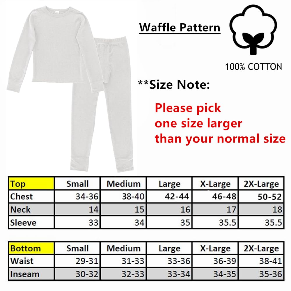 Glory Max Men's 100% Cotton Waffle Knit Thermal Underwear Set - Long Johns Top & Bottom for Winter Warmth, Base Layer, Outdoor Activities