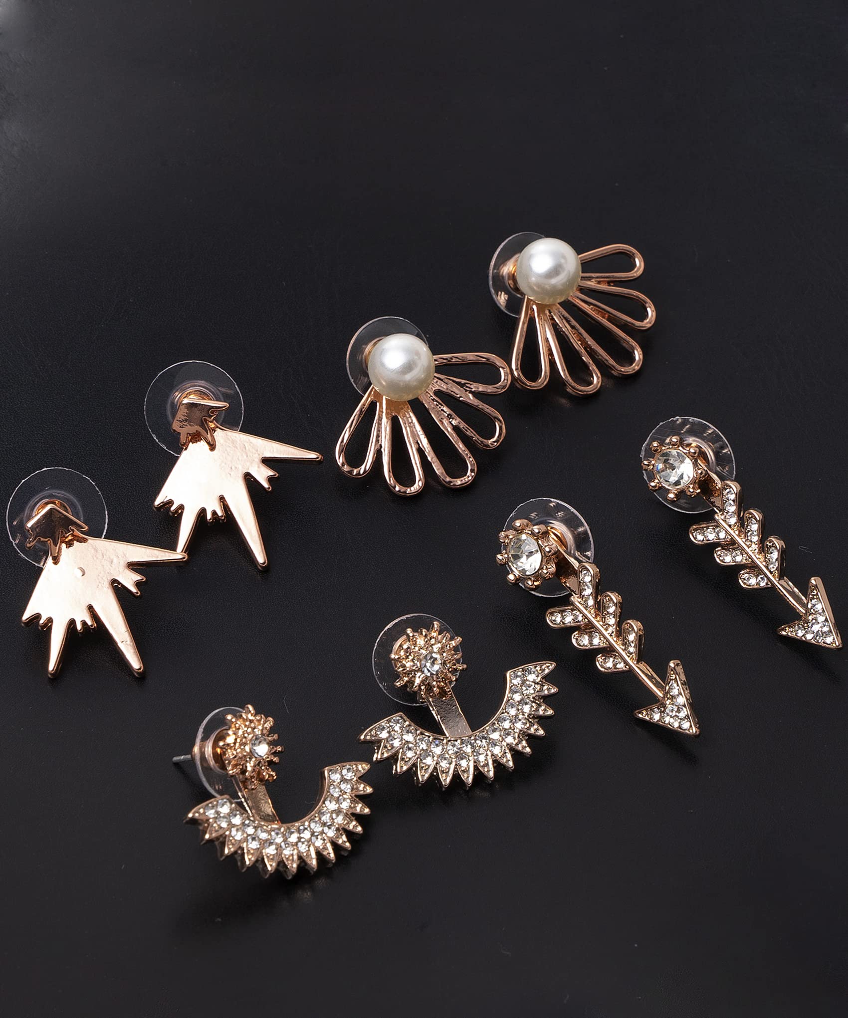 4 Pairs Lotus Flower Ear Jackets - Simple Chic CZ Stud Earrings Set for Women in Silver & Rose Gold Tone | Perfect for Parties, Weddings & Everyday Wear