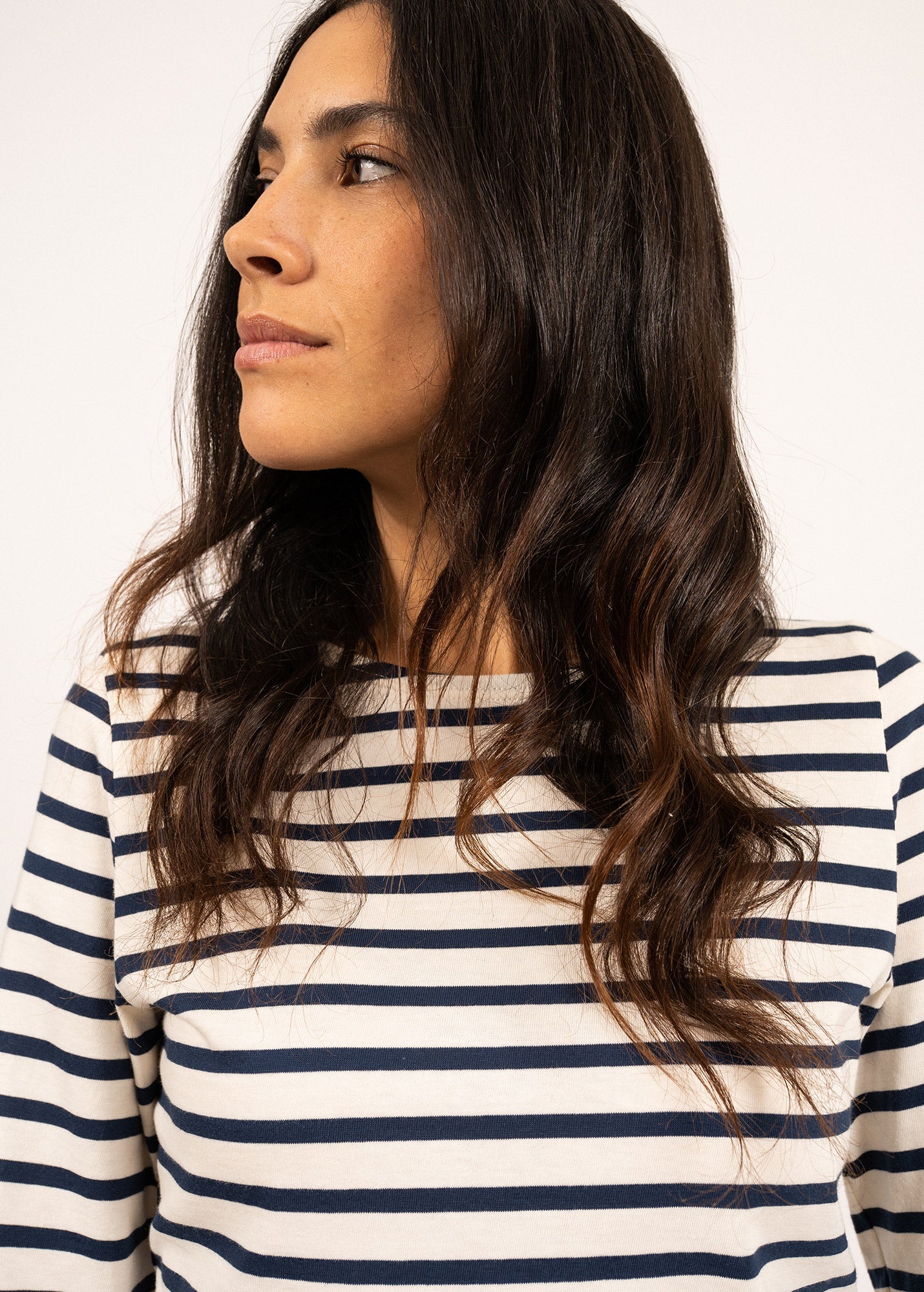 GALATHEE II Women's ¾ Sleeve Breton Striped Cotton Top - Soft & Comfortable Fit (ECRU/NAVY) | Casual Wear, Beach Outfits & Everyday Fashion