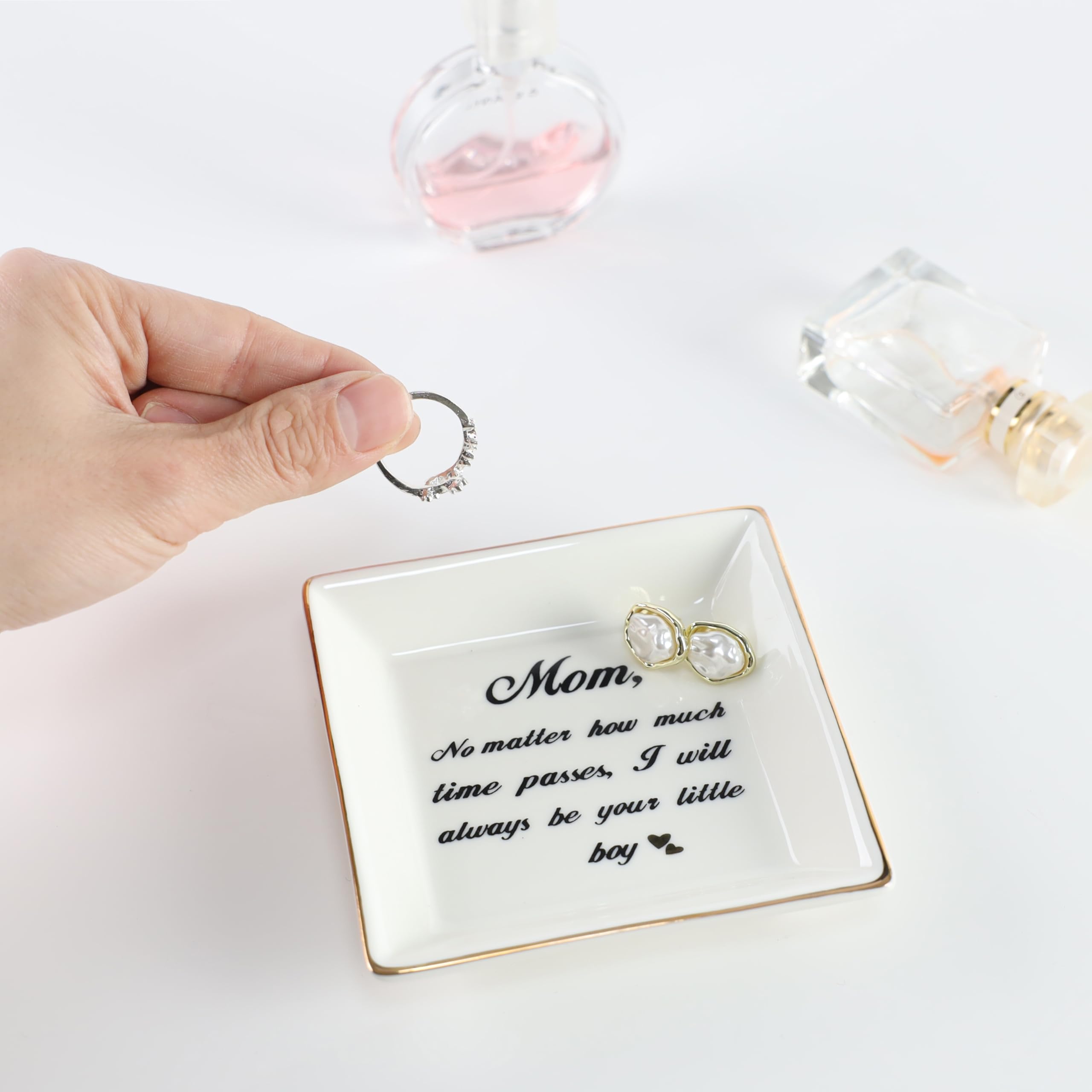 HOME SMILE Ceramic Ring Dish - Elegant Jewelry Tray for Rings, Earrings & Small Accessories - Perfect Gift for Mom, Sister & Friends - Bedroom Vanity, Bathroom Counter & Entryway Organizer
