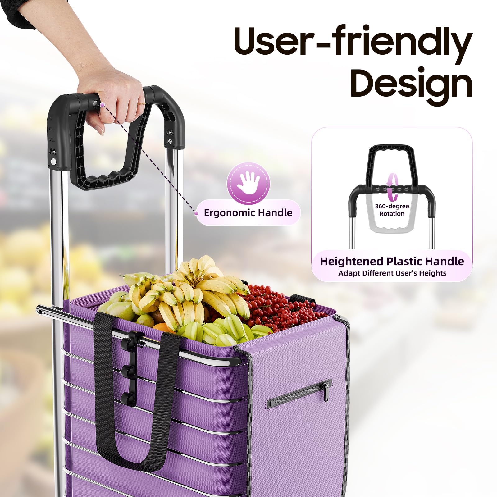 35L Foldable Rolling Cart with Wheels - Heavy Duty Grocery Shopping Cart, Stair Climbing Trolley for Supermarket, Warehouse & Home Delivery (Ideal for Groceries, Laundry, Garden Supplies & Office Transport)