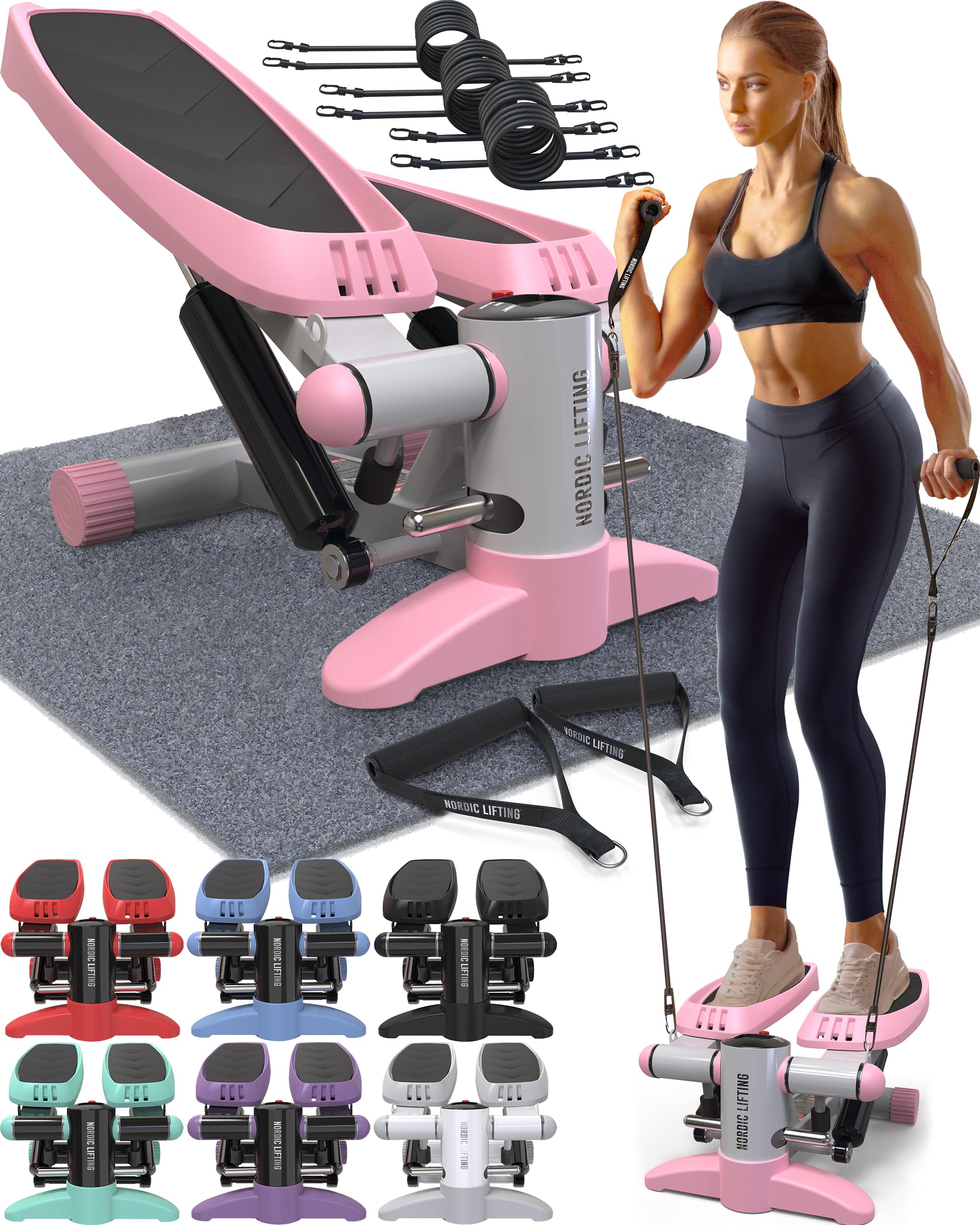 Nordic Lifting Mini Stepper with Resistance Bands - 330 LBS Capacity Stair Climber Exercise Machine with LCD Display & Non-Slip Pedals - Perfect for Home Workouts, Office Fitness & Cardio Training