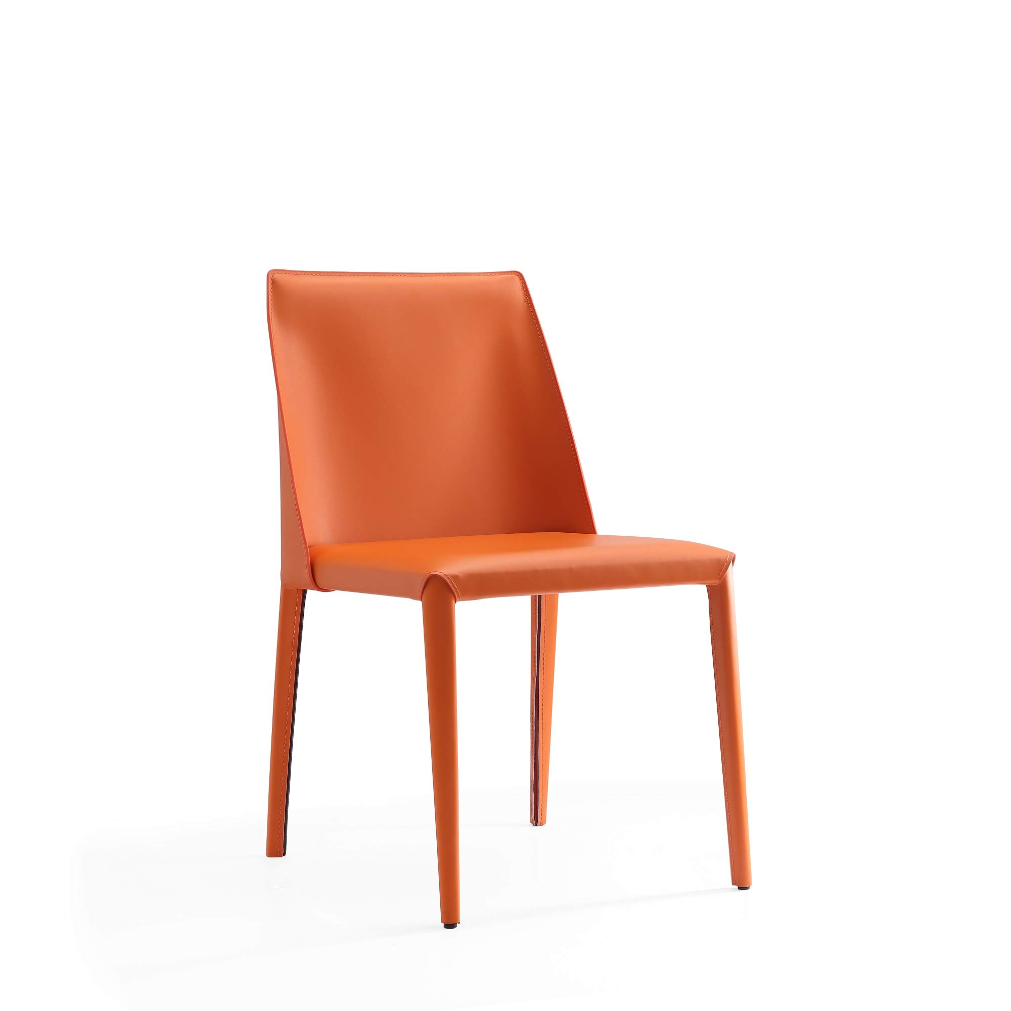Paris Modern Saddle Leather Dining Chairs Set of 2 - Metal Frame & Comfortable Padded Seat - Fully Assembled Kitchen Accent Furniture in Coral - Perfect for Dining Rooms, Breakfast Nooks & Contemporary Home Decor