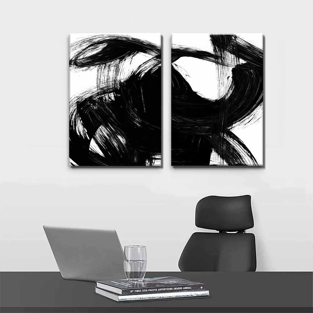 2 Pcs Framed Black and White Abstract Line Canvas Wall Art - Modern Contemporary Paintings for Living Room, Bedroom, Bathroom & Office Decor - 16x24 Inch Set of 2 - Perfect for Home Decoration & Wall Styling