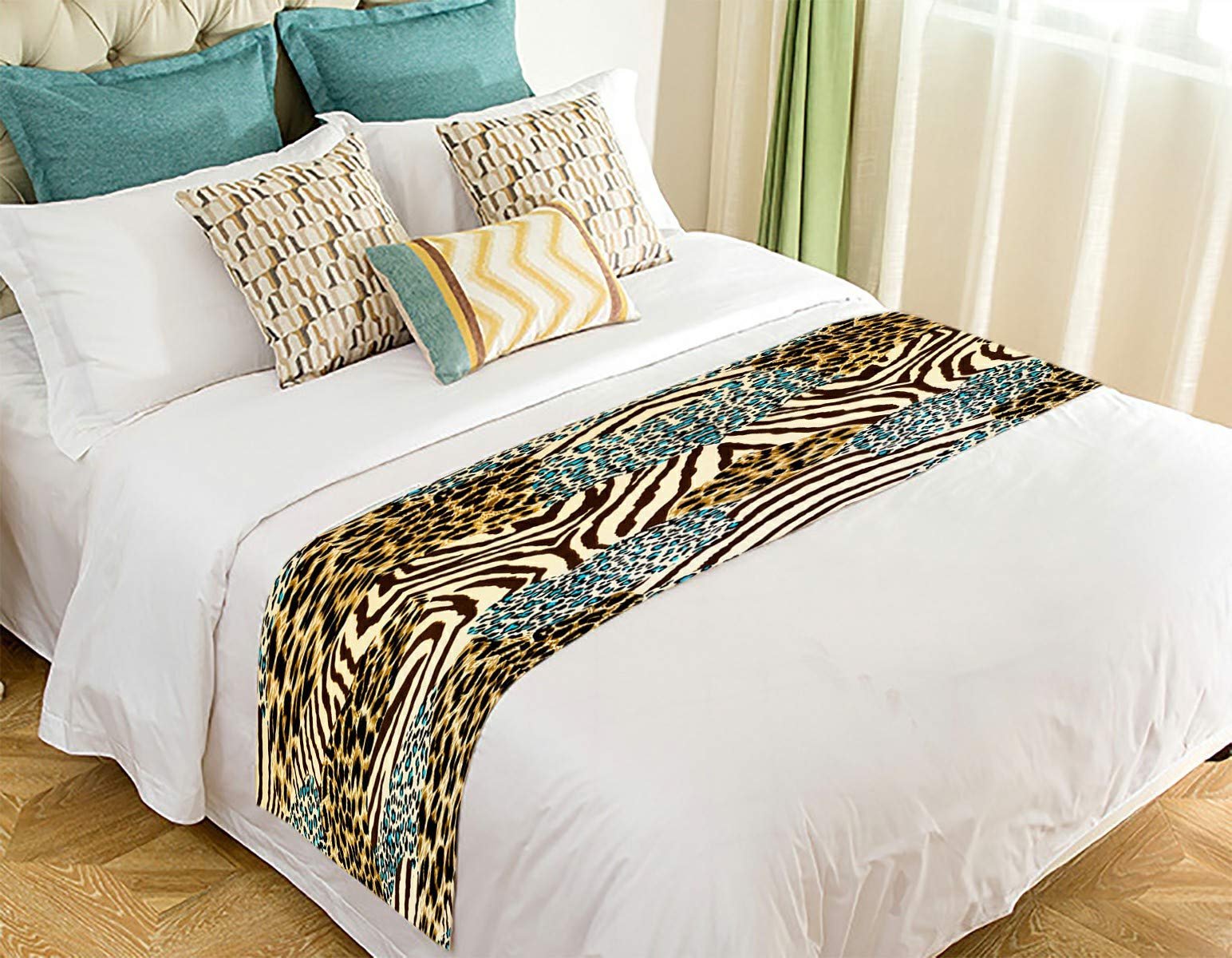 ECZJNT Tiger & Zebra Print Bed Runner Scarf - 20x95 Inch Luxury Bed Decor for Modern Bedroom Styling