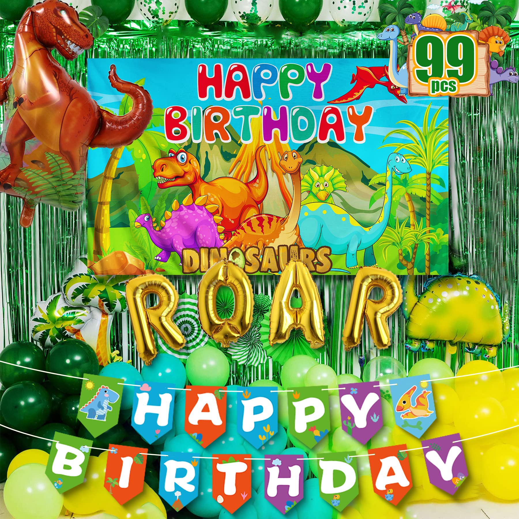 Funnlot Dinosaur Party Decorations - 24-Piece Dinosaur Birthday Party Supplies Kit with Balloons, Banners & Tableware for Jurassic Themed Birthday, Baby Shower & Classroom Decorations