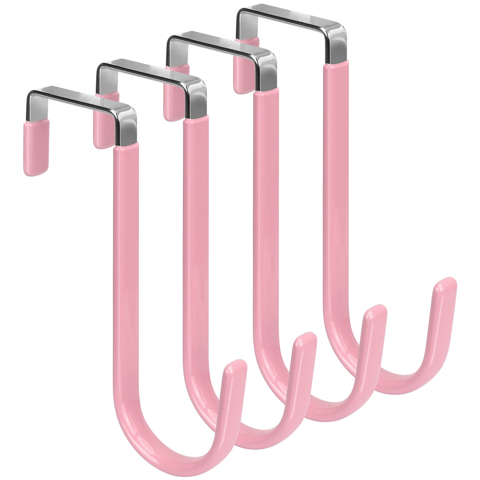 FYY Over The Door Hooks 4 Pack - Heavy Duty Door Hangers with Rubber Pads to Prevent Scratches - Space Saving Organizer for Clothes, Towels, Hats, Coats & Bags - Perfect for Bedroom, Bathroom & Living Room (Pink) - Ideal for Small Space Organization & Home Decor