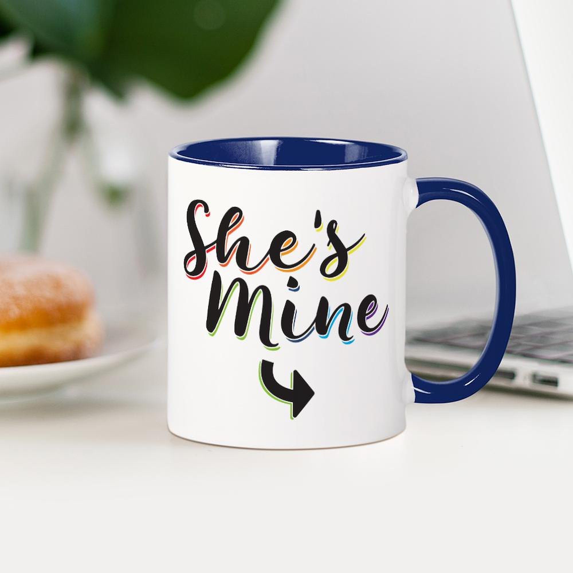 11 oz (325 ml) She's Mine Gay Pride Ceramic Coffee Mug - Perfect for LGBTQ+ Pride Celebrations, Office Use & Gift Giving