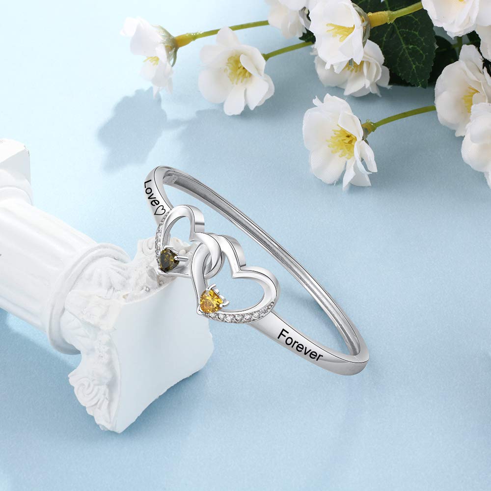 Personalized Mom Bracelet with Custom Name & Birthstones - Women's Engraved Bangle for Mother's Day, Christmas, BFF Gifts - Perfect for Special Occasions & Everyday Wear