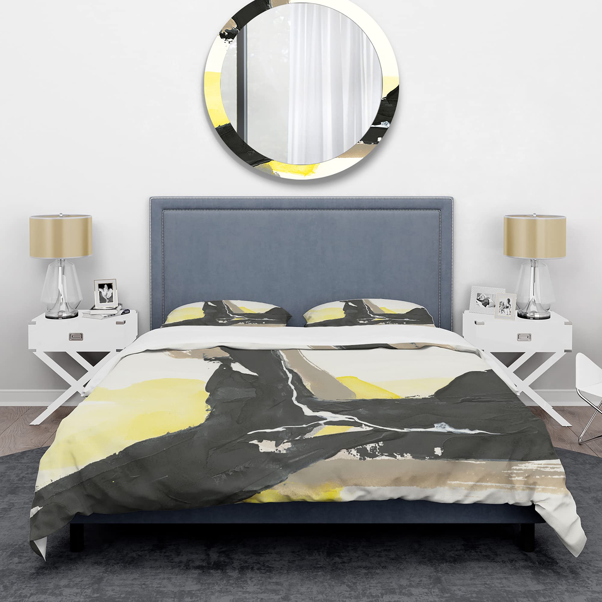 DesignQ Glam Black and Yellow Modern Contemporary Duvet Cover Set - Twin Size 3-Piece Abstract Bedding | All Season Luxury Bed Sheets for Teens, Adults & Guest Rooms