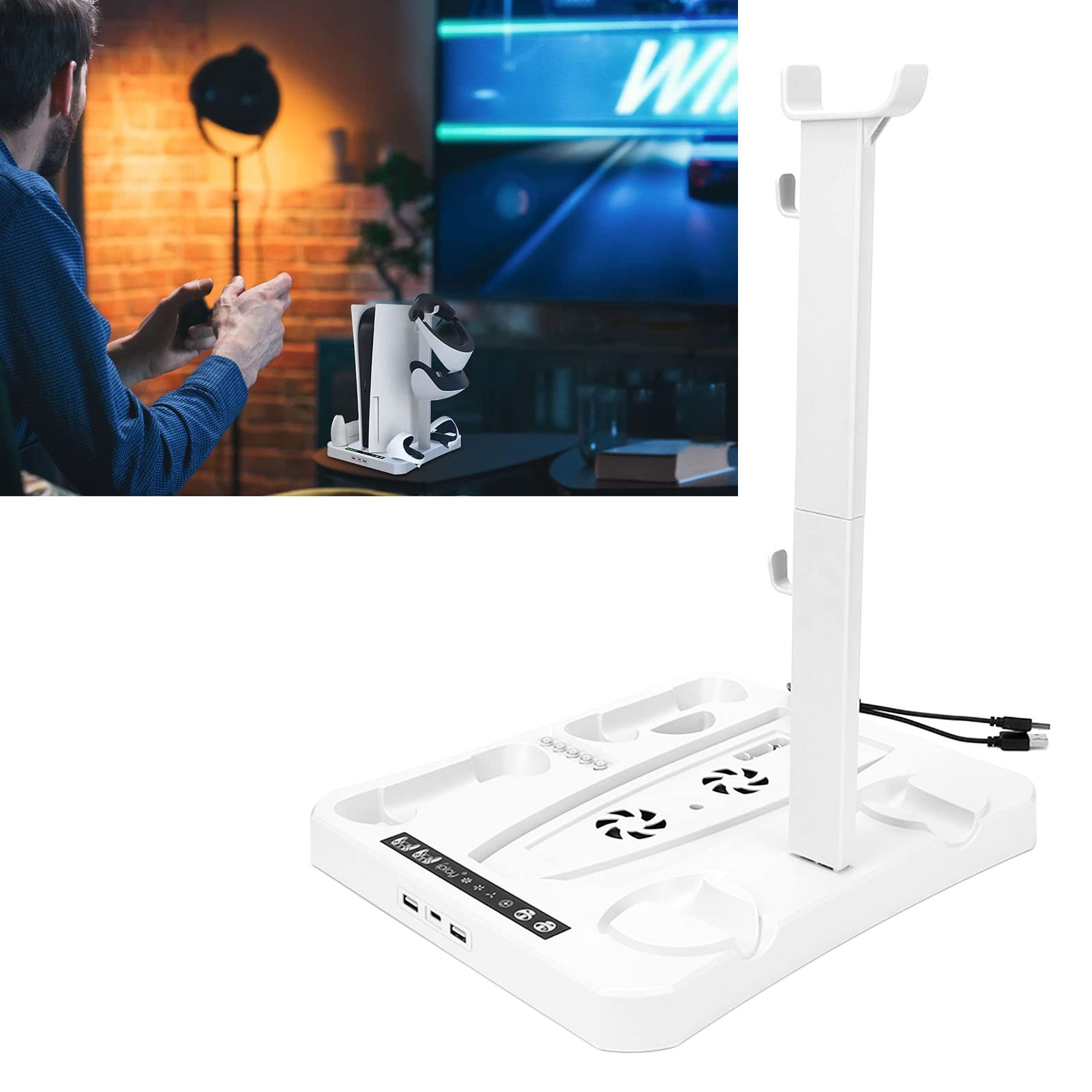 Wireless Gaming Cooling Station - 3-in-1 Multifunctional Controller Cooling Stand for PS5, Xbox, Switch | Prevent Overheating for Long Gaming Sessions | Perfect for Home Entertainment & Competitive Gaming