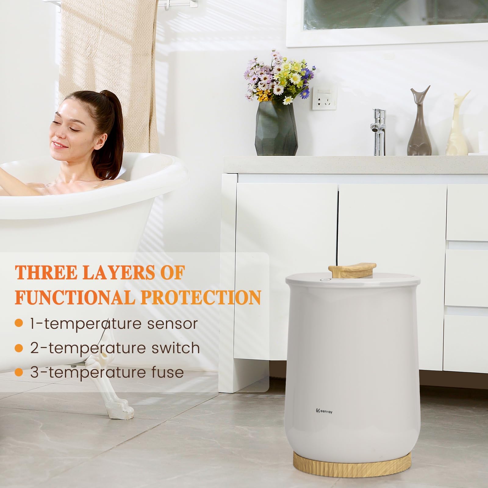 Premium Keenray Towel Warmer Bucket - Large Luxury Bathroom Towel Heater with Auto Shut Off | Fits 2 Oversized 40