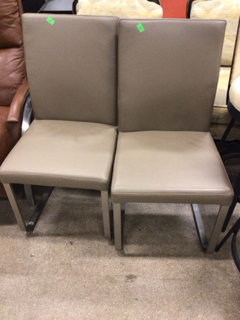 Pair of Mocha & Chrome Leather Dining Chairs - Modern Upholstered Side Chairs for Kitchen, Dining Room & Office - Perfect for Home Decor & Entertaining