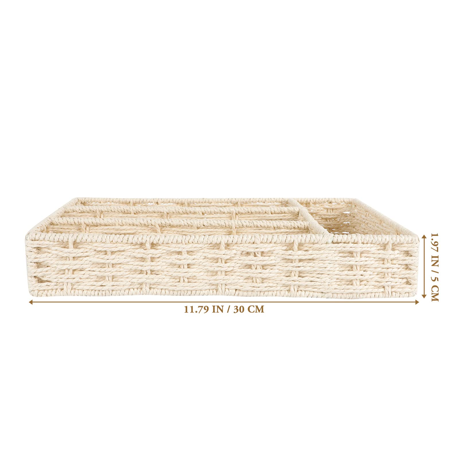 DOITOOL Natural Wicker Kitchen Utensil Drawer Organizer with Dividers, Rattan Flatware Basket for Cutlery Storage, Perfect for Kitchen Drawers and Dining Table Serving