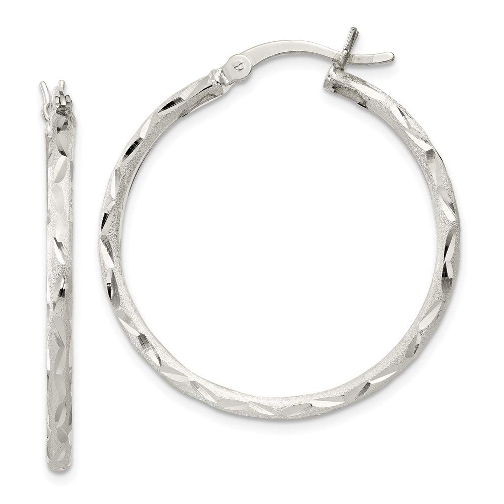 Sterling Silver Satin Finish Shiny-Cut Hinged Hoop Earrings for Women | Elegant Everyday Jewelry Gift | Perfect for Work, Date Night & Special Occasions